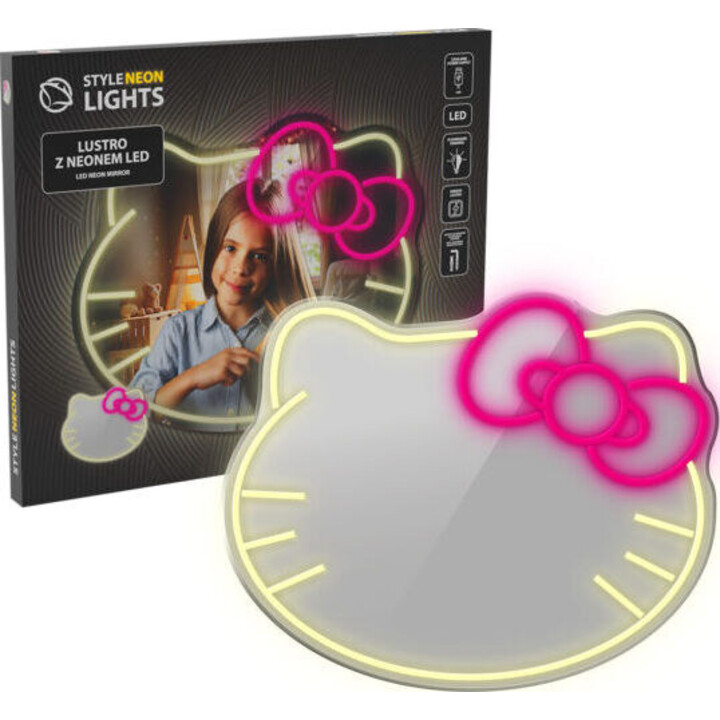 Espelho de LED com luzes de néon estilo Manta MASNL129WH em formato de gato com laço