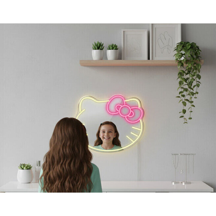 Espelho de LED com luzes de néon estilo Manta MASNL129WH em formato de gato com laço