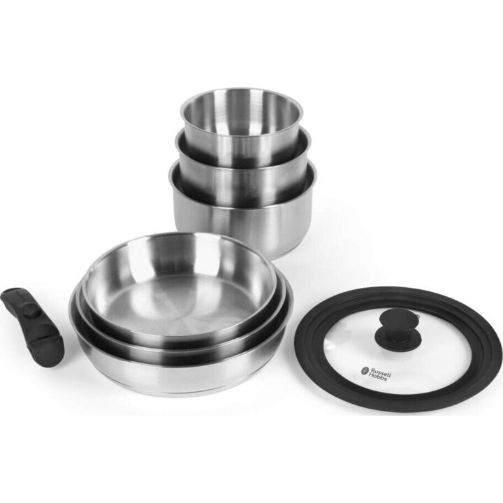 Conjunto de panelas Russell Hobbs RH04041 em aço inoxidável com 8 peças e sistema Smart Clip