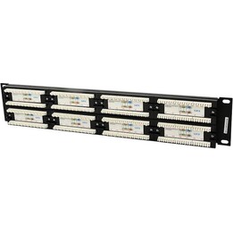 Pannello di permutazione da 19" Cat.6 a 48 porte con funzione di gestione dei cavi, nero