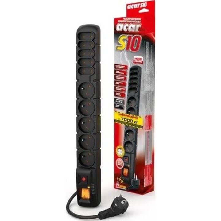 Régua de tomadas S10, 1,5 m, 10 tomadas, preta