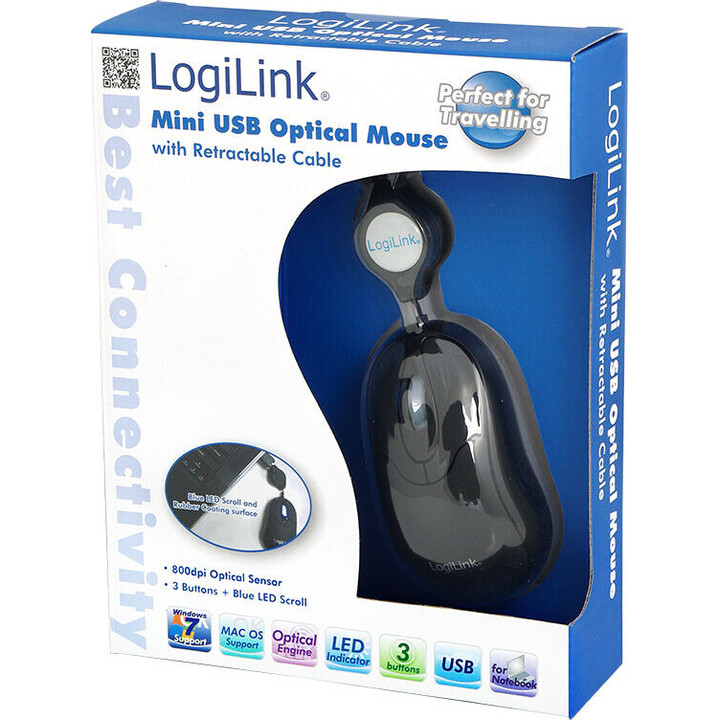 Mouse ottico USB Mini con cavo retrattile