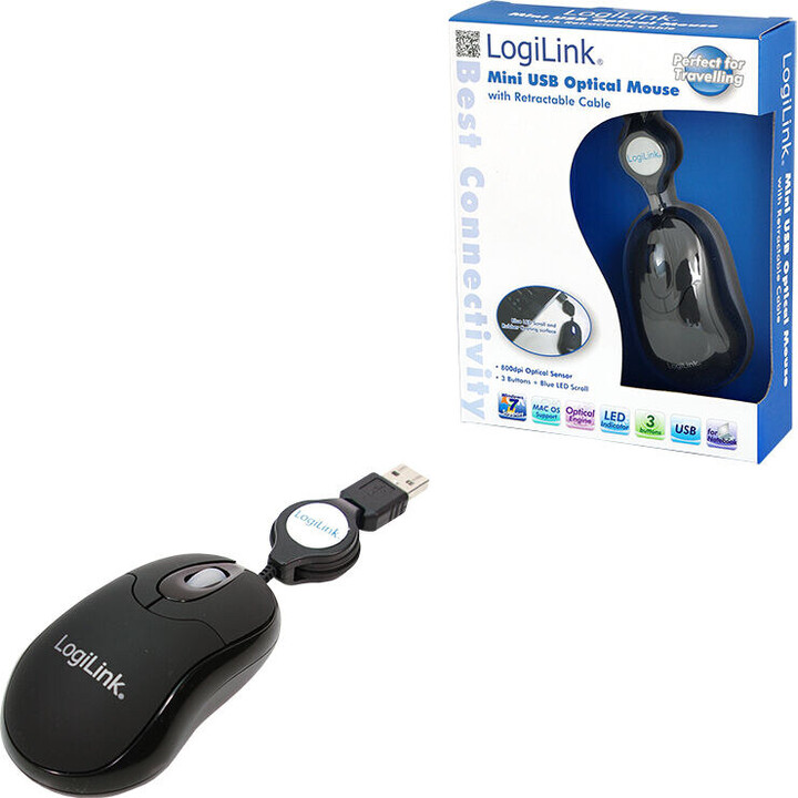 Mini USB Optical Mouse with Retractable Cable