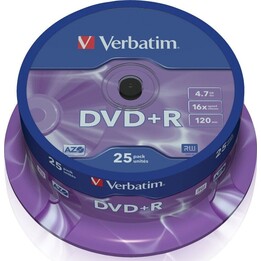 DVD+R Verbatim 4,7 Go 16x 25 pack broche surface argent mat 43500