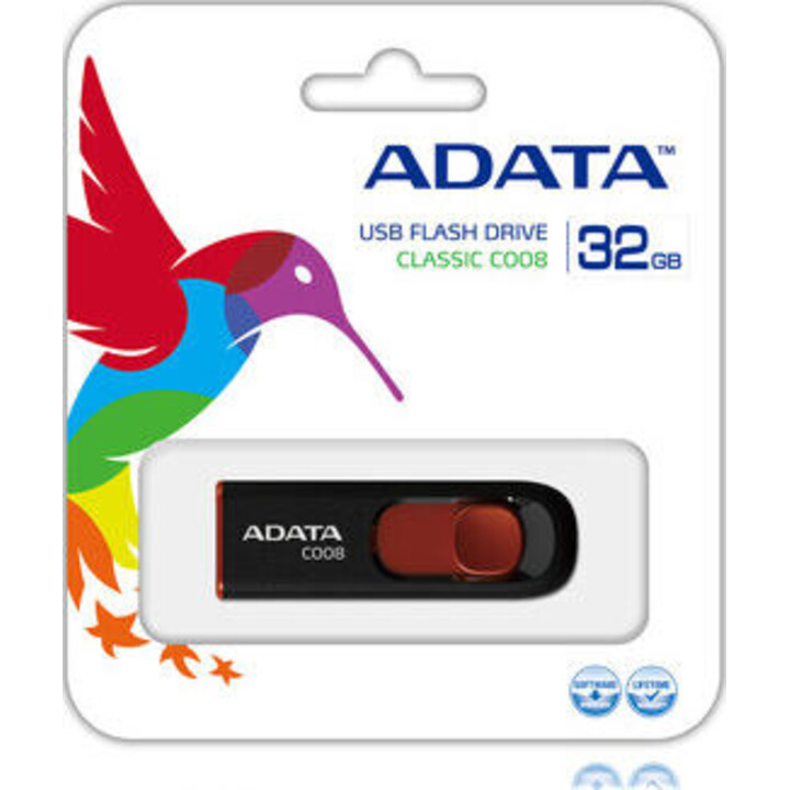 ADATA 32GB C008 unidade de memória USB USB Type-A 2.0 Preto, Vermelho