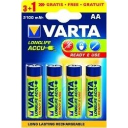 Bateria recarregável R6 2100mAh, pacote com 4 unidades, pronta para uso.