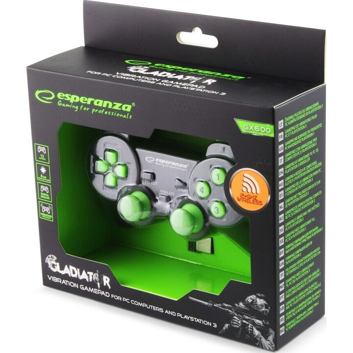 Esperanza Gladiator EGG108G controller wireless 2.4 GHz per PC/PS3 nero-verde