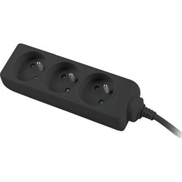 Power strip 1.5m, black, 3 sockets, cable made of solid copper