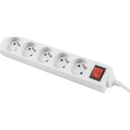 Régua de tomadas de 3m, branca, com 5 tomadas e interruptor, cabo de cobre sólido.
