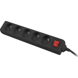 Regleta de enchufes de 3 m, negra, con 5 tomas, interruptor y cable de cobre macizo.