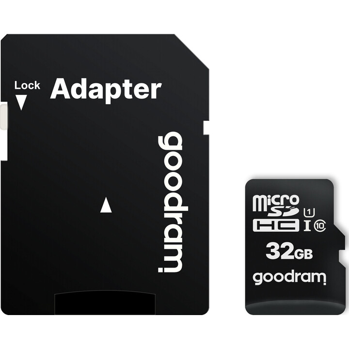 32GB CL10 microSDHC memory card + adapter