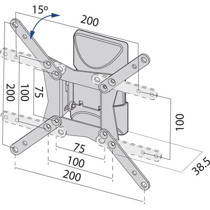 Supporto a parete per TV fino a 37 pollici, portata massima 20 kg, modello TB-152E, VESA massimo 200x200.