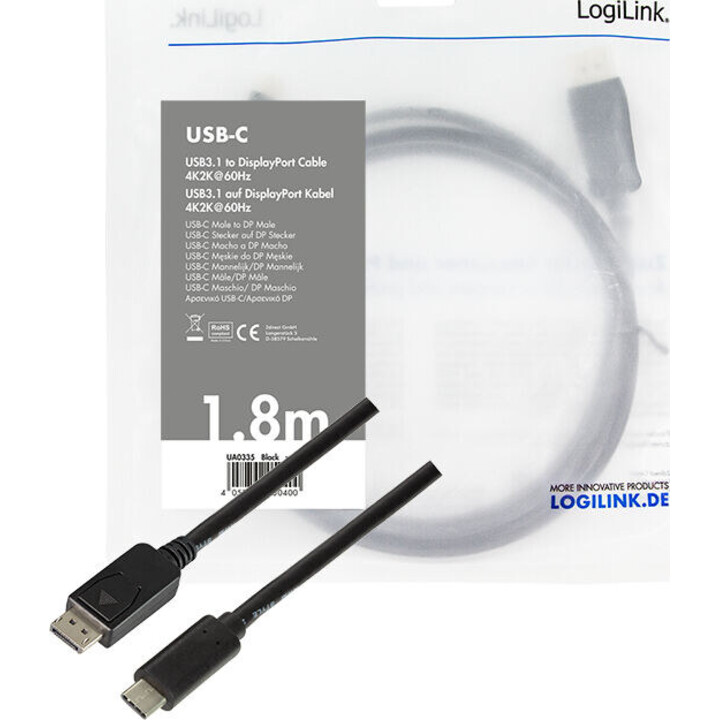 Câble USB 3.2 Gen 1x1 USB-C vers DisplayPort 1.2, 1,8 m