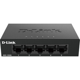 D-Link DGS-105GL 5-Port Gigabit Ethernet Switch, Fanless, Low Profile, Metal Housing, Plug-and-Play, 802.3az EEE black