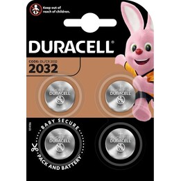 DURACELL CR2032 lithium coin cell battery 3V blister 4 pack