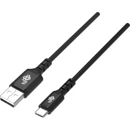 Cable USB-USB C de 2 m, de silicona negra, con carga rápida.