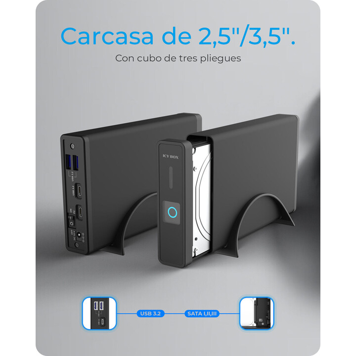 ICY BOX IB-382H-C31 caixa para HDD/SSD com hub USB preta