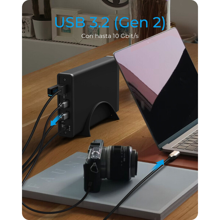 ICY BOX IB-382H-C31 carcasa para HDD/SSD con hub USB 3.2 Gen 2 negra