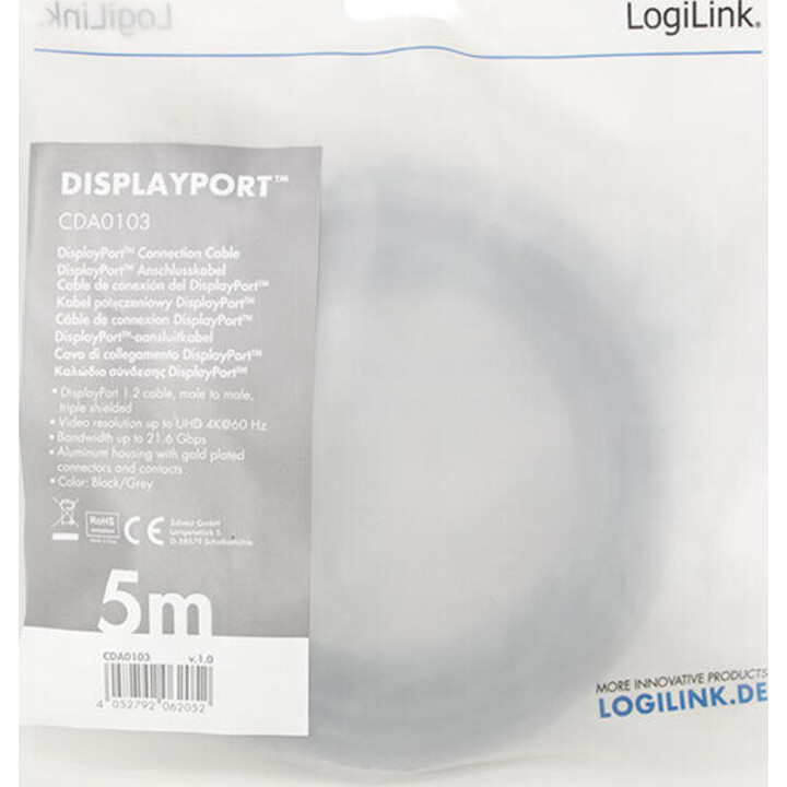 Câble DisplayPort 4K/60 Hz, DP/M vers DP/M, aluminium, 5 m