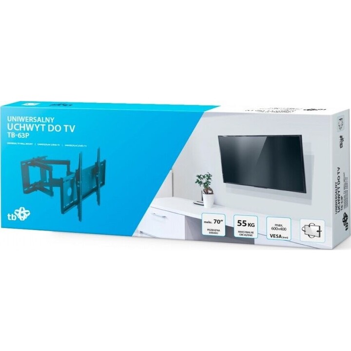 Support mural pour téléviseur TB-63P pour téléviseurs de 32 à 70 pouces, poids maximal de 55 kg, VESA 600x400