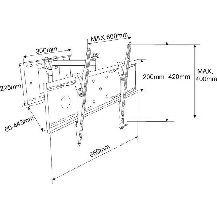 Supporto TV TB-63P per televisori da 32 a 70 pollici, portata massima 55 kg, VESA 600x400