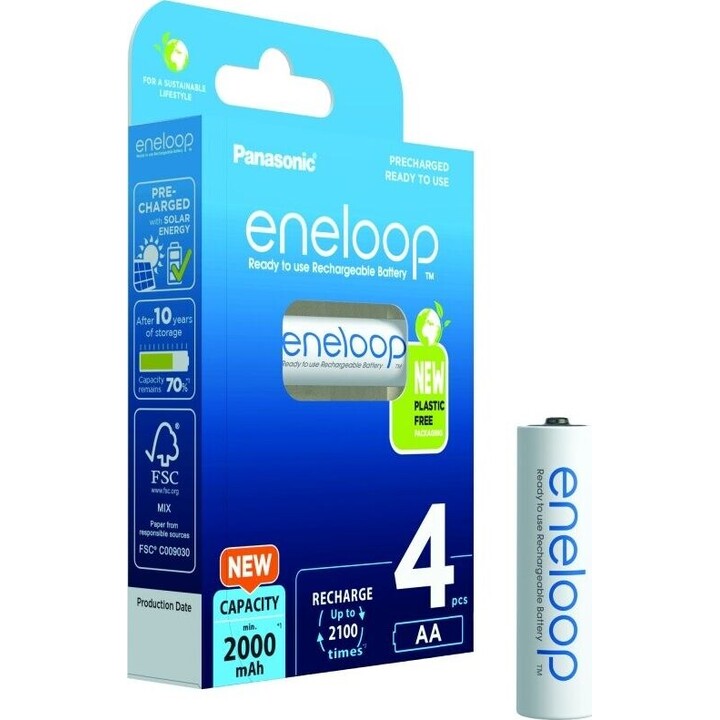 Piles Eneloop AA 2000 mAh, lot de 4, référence BK-3MCDE/4BE
