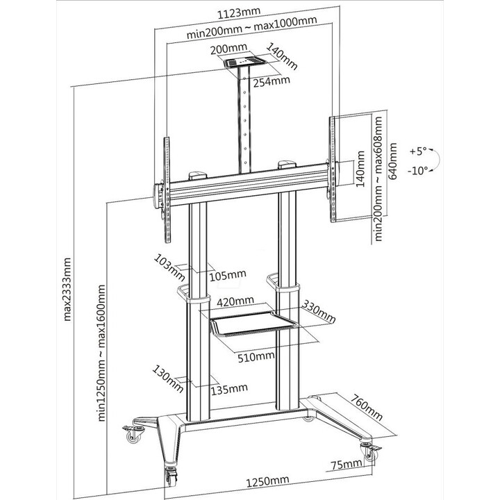 Support mobile pour téléviseur 70-120 pouces 140 kg ou tableau interactif