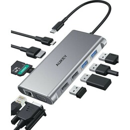 Hub USB-C CB-C89 em alumínio | 10 em 1 | Ethernet RJ45 10/100/1000 Mbps | 4 portas USB | HDMI 4K a 30 Hz | Leitor de cartões SD 