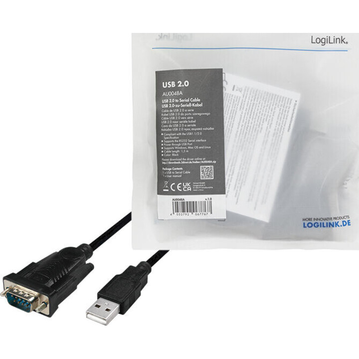 Adaptador USB para porta DB9, preto, 1,5 m