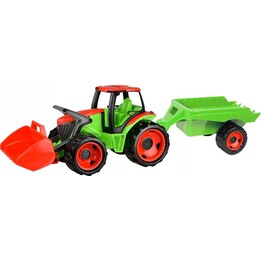 Trattore con pala e rimorchio rosso-verde
