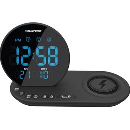 Radio reloj FM PLL/Alarma/USB/Carga CR85BK/Carga inalámbrica/Temperatura interior/exterior/Negro