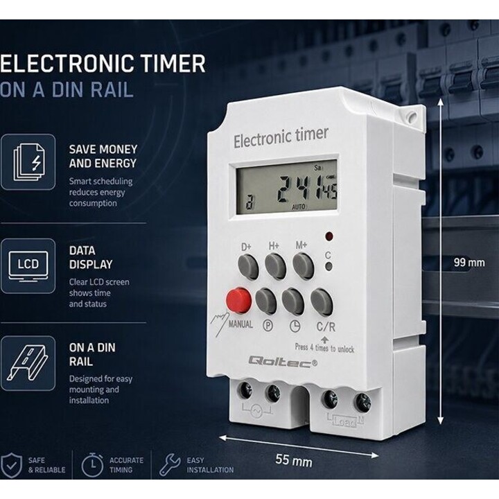 Timer elettronico PC0629, per guida DIN