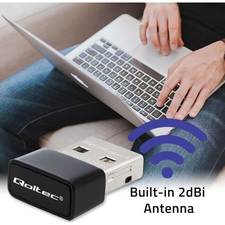 Qoltec Mini-WLAN-USB-Adapter, 650 Mbit/s 50664