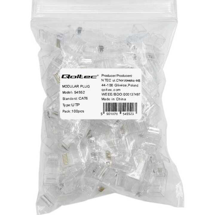RJ45 modular connector CAT6, UTP, 100 pcs