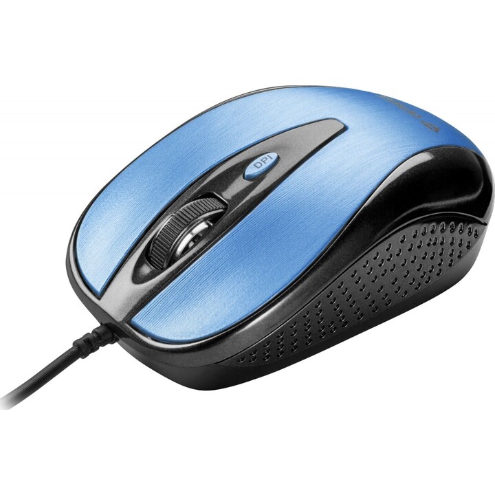 Mouse USB con filo, 4 pulsanti, ottico, simmetrico, blu