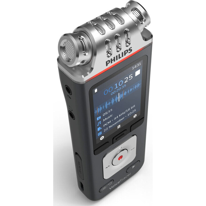 Gravador de voz DVT6115 com 8 GB de memória, USB, microSDHC de 32 GB e 3 microfones Hi-Fi.