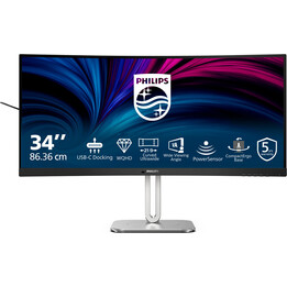 Monitor 34B2U5600C de 34 polegadas curvo VA com 2 entradas HDMI, 2 DisplayPort, USB-C e alto-falantes.