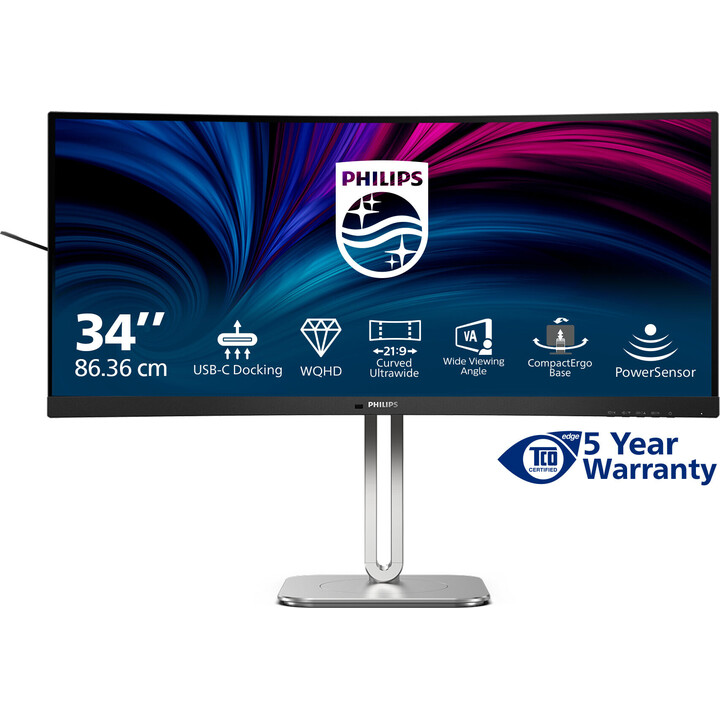 Monitor 34B2U5600C de 34 polegadas curvo VA com 2 entradas HDMI, 2 DisplayPort, USB-C e alto-falantes.