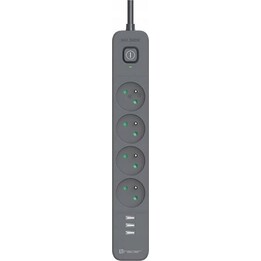 Regleta protectora contra sobretensiones Power Line+ para dispositivos móviles, 1,5 m (4 tomas + 3 puertos USB A, 5 V 2,4 A)