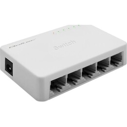 Switch di rete con 5 porte RJ45 e LAN da 1000 Mbps.