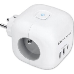 Multiprise 6 en 1 avec interrupteur lumineux | 3 prises secteur | 2 ports USB | 1 port USB-C PD 20 W | Blanche