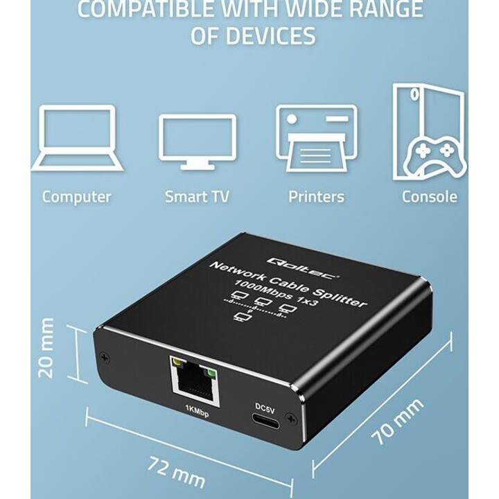 Splitter Ethernet mini SWITCH 1x3 RJ45 USB C