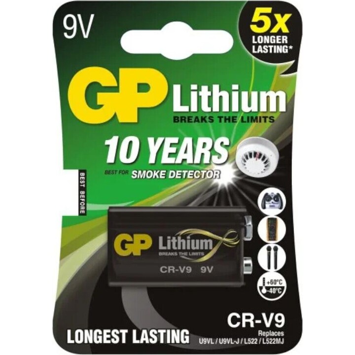 GP Lithiumbatterie 9V L522/LA522/6F22 Blisterpackung - 1 Stück.