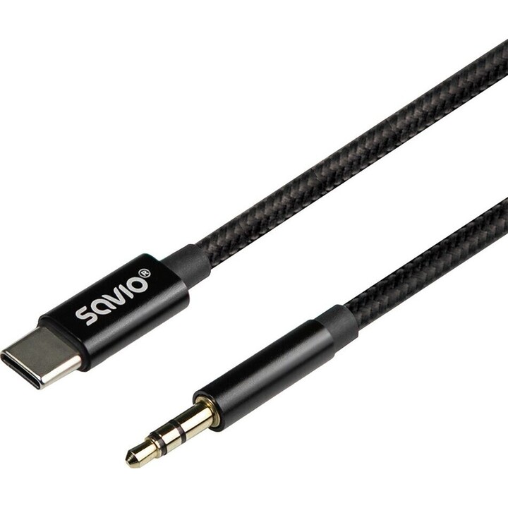 SAVIO CL-188 câble USB-C vers mini-jack 3,5 mm 2 m noir