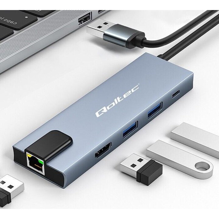 Hub USB-C 5 en 1 : USB-C PD 100 W, 2 ports USB, HDMI 4K, RJ45