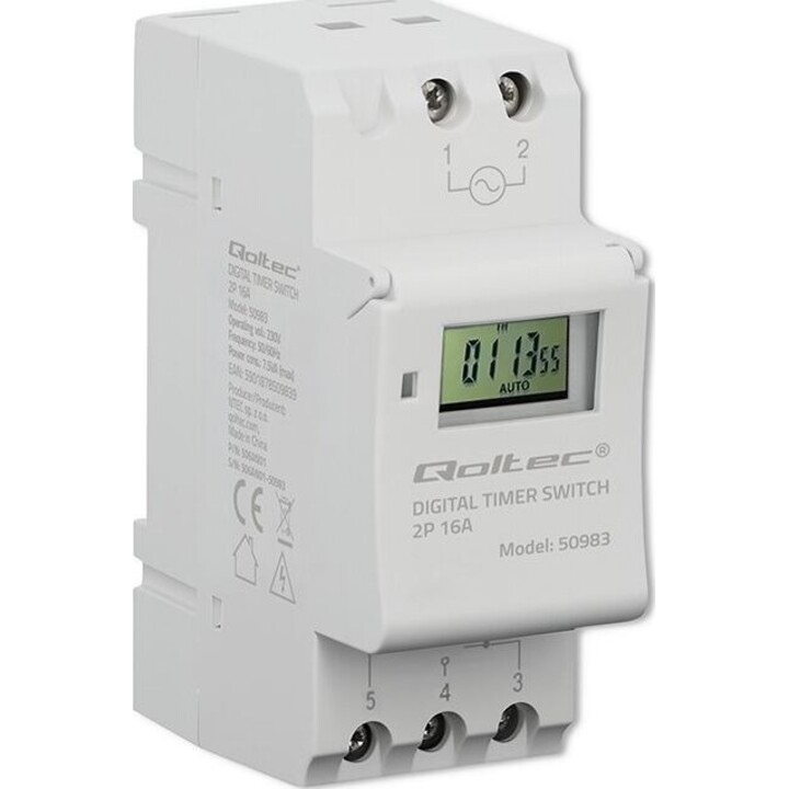 Electronic timer switch for DIN rail with battery