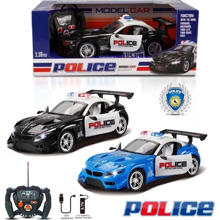 Voiture de police télécommandée avec gyrophares et portes ouvrantes