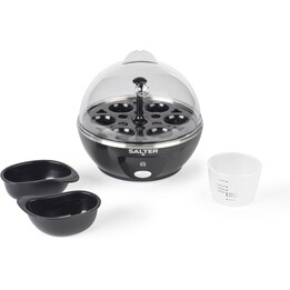 Huevero eléctrico Salter para 6 huevos, negro, incluye vaso medidor, rejilla extraíble para huevos y 2 accesorios para huevos es