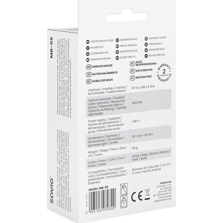 Mouse wireless MB-05 SAVIO con 2,4 GHz