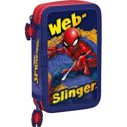 Trousse à crayons zippée avec accessoires Spiderman rouge et bleu